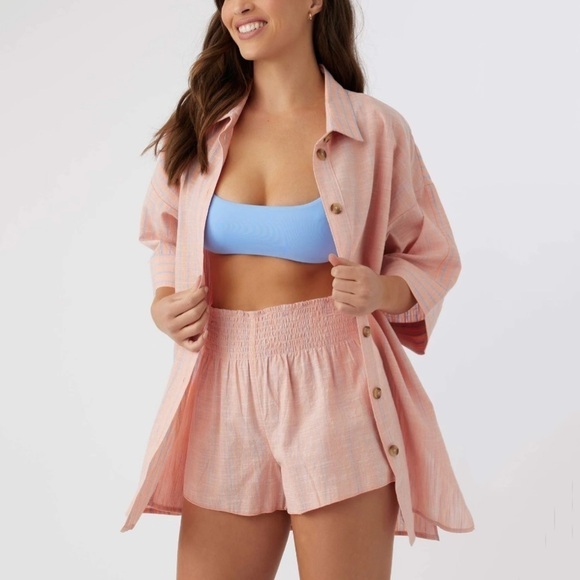 NWT O’Neill Doris Stripe Button Down Oversized Collared Shirt - Picture 1 of 9